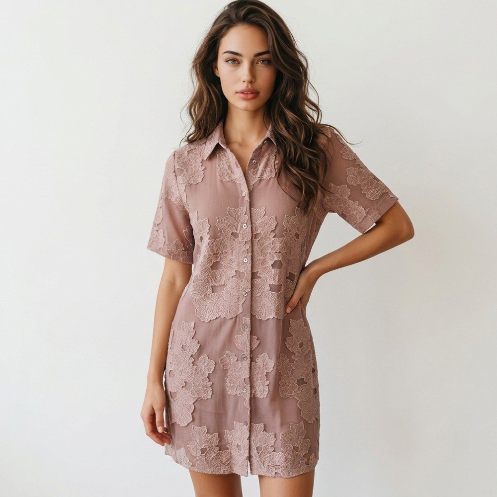 Wilfred Aritzia Mauve Floral Fil Coupe Button Front Shirt Dress Small